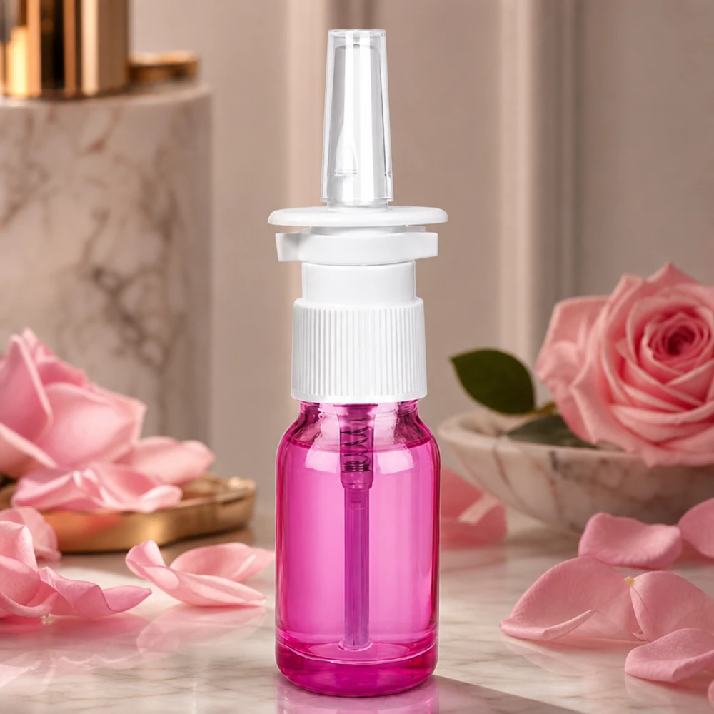 Praktische 10ml Pumpflasche lila für Nasenspülungen und therapeutische Spraylösungen