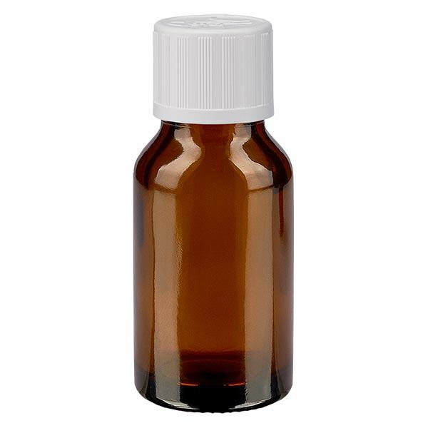 Apothekenflasche braun 15ml Tropfverschluss weiß Kindersicherung Standard Apothekenflasche braun 15ml Tropfverschluss weiß Kindersicherung Standard