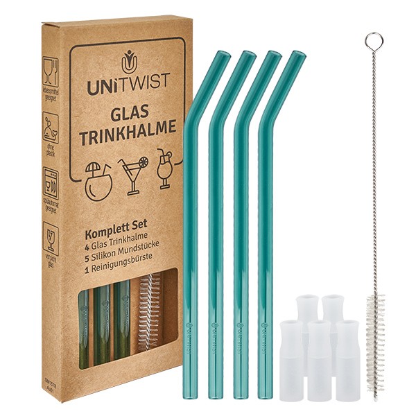 Glas Trinkhalm Set grün mit Softtips UNiTWIST Glas Trinkhalm Set grün mit Softtips UNiTWIST