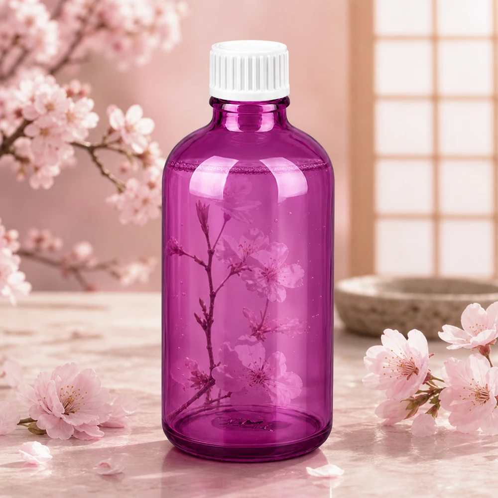 100ml (Globuli)Flasche 3mm Giessring weiß Standard PurpleLine. UT18/100 Dekorative 100ml Glasflasche in Purple für stilvolle Präsentation hochwertiger Produkte
