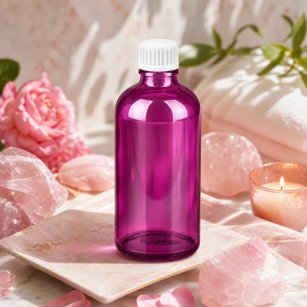 Dekorative violette 100ml Glasflasche mit elegantem Design für Beauty-Produkte