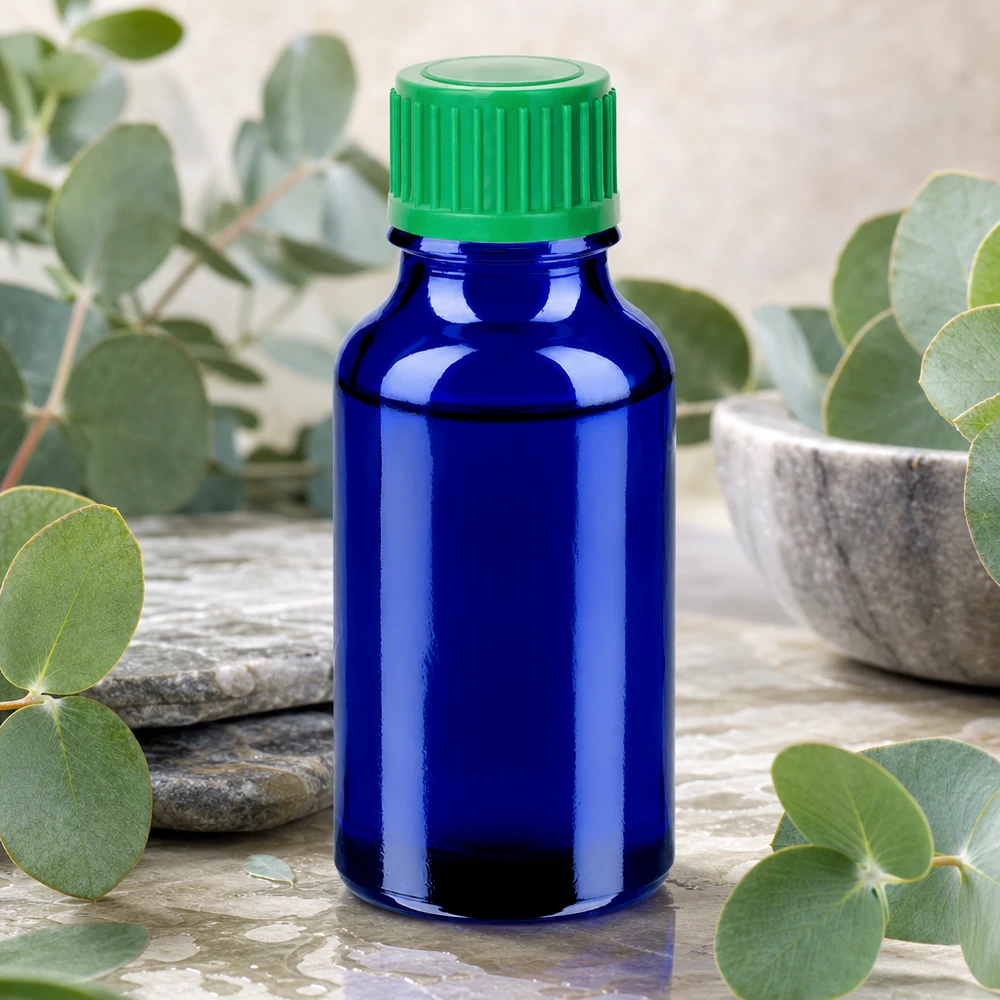 20ml Tropfflasche 0.8mm grün Standardverschluss BlueLine UT18/20 Kleine 20ml Tropfflasche aus UV-schützendem Blauglas ideal für Reise und mobile Anwendungen