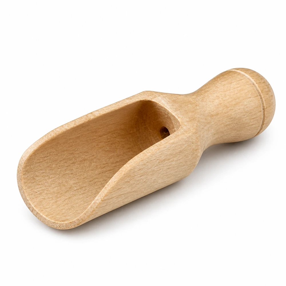 Holzschaufel Grösse XS halbrunde Form - 52mm lang Holzschaufel XS aus Buchenholz mit ergonomischem Griff und halbrunder Schaufel für präzises Dosieren von Gewürzen