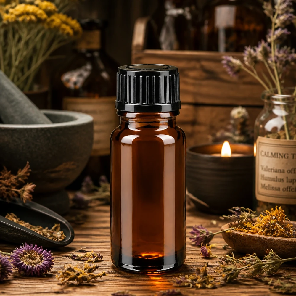 Kompakte 10ml Dosierflasche ApoGlas braun mit geripptem Schraubdeckel schwarz STD