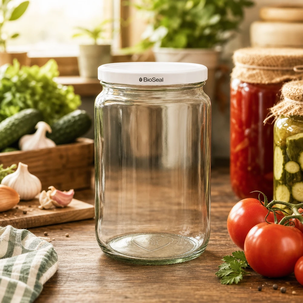 UNiTWIST Runda795 Einmachglas in Küche mit frischem Gemüse - perfekt zum Einkochen und Konservieren