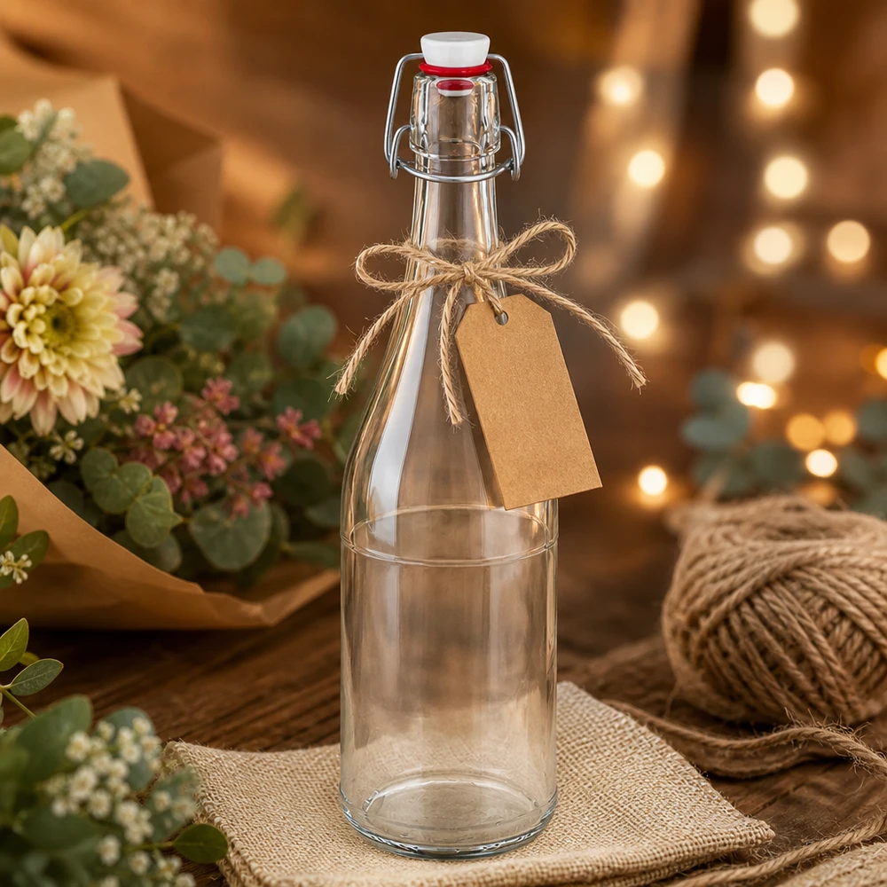 750ml Glasflasche und Bügelverschluss PVC UNiTWIST 750ml Glasflasche Bügelverschluss PVC UNiTWIST Geschenkverpackung Bastpapier Anhänger rustikale Dekoration