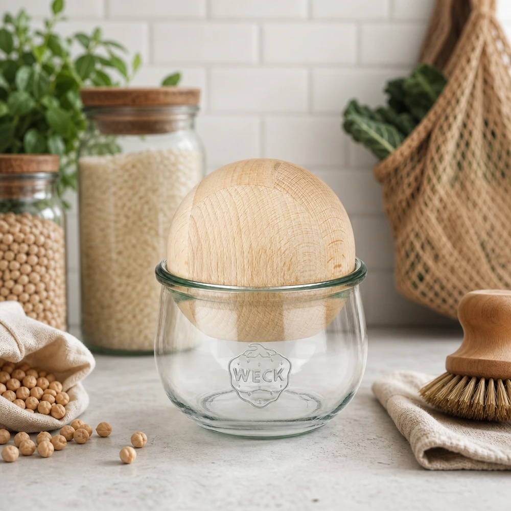 580ml Tulpenglas WECK RR100 mit Holzkugel Buche 580ml Tulpenglas WECK RR100 mit Holzkugel Buche