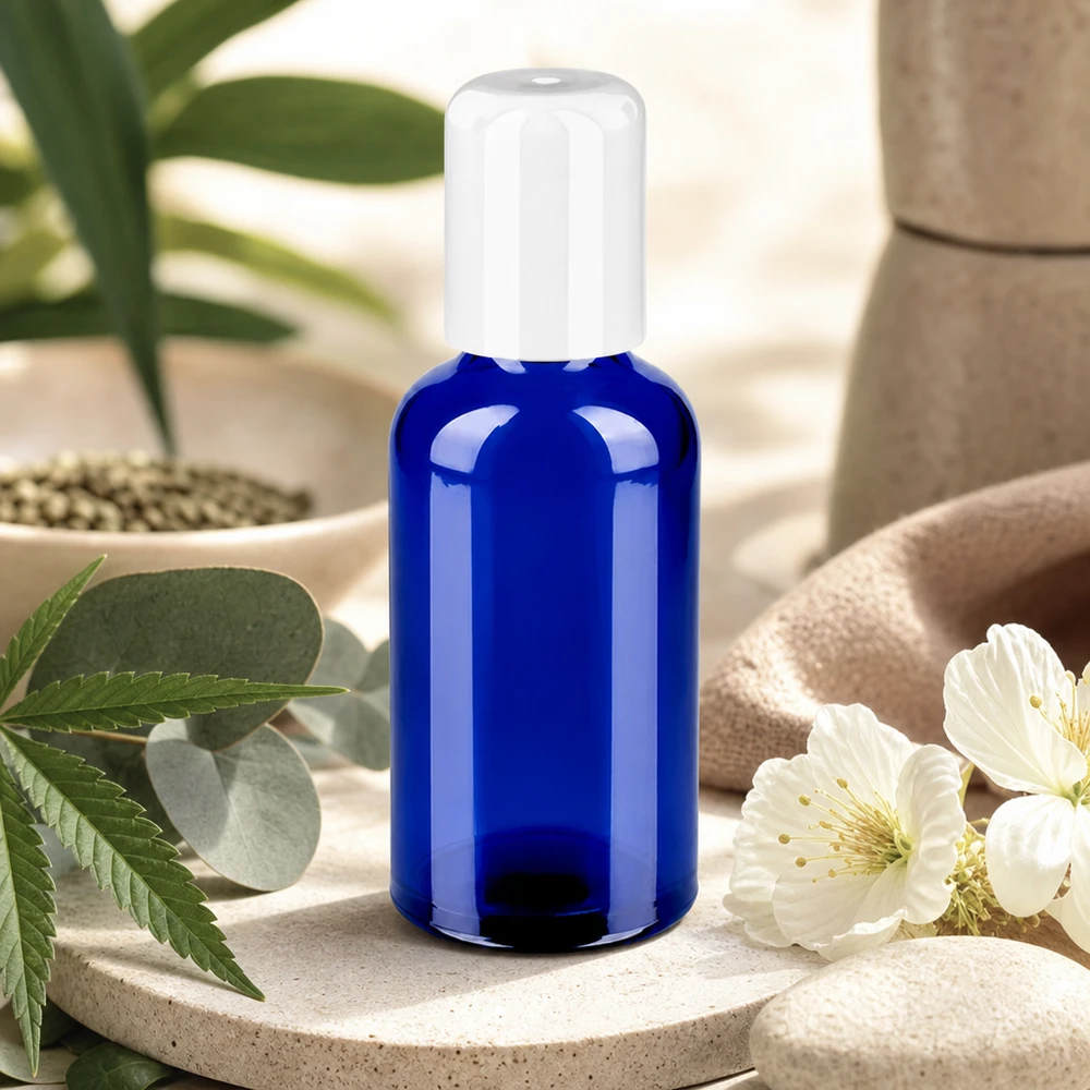 50ml Roll-On Flasche weiß Standardverschluss BlueLine UT18/50 Premium Roll-On Flasche 50ml mit weißem Deckel perfekt für Parfum und Duftöle