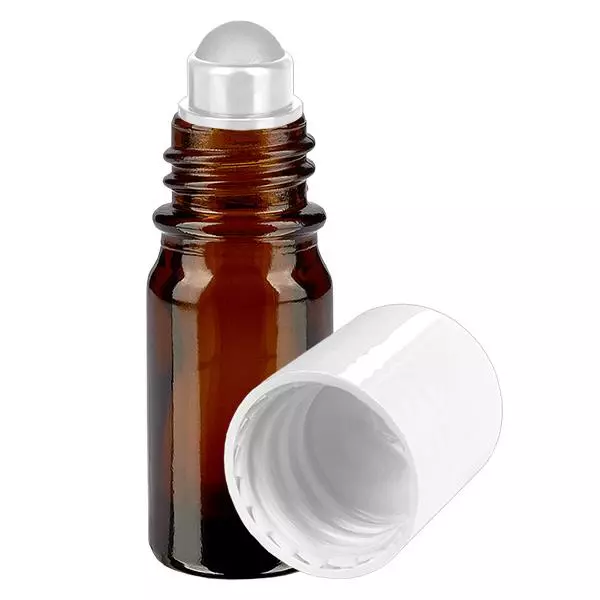 Apothekenflasche braun 5ml Roll-On Verschluss weiß