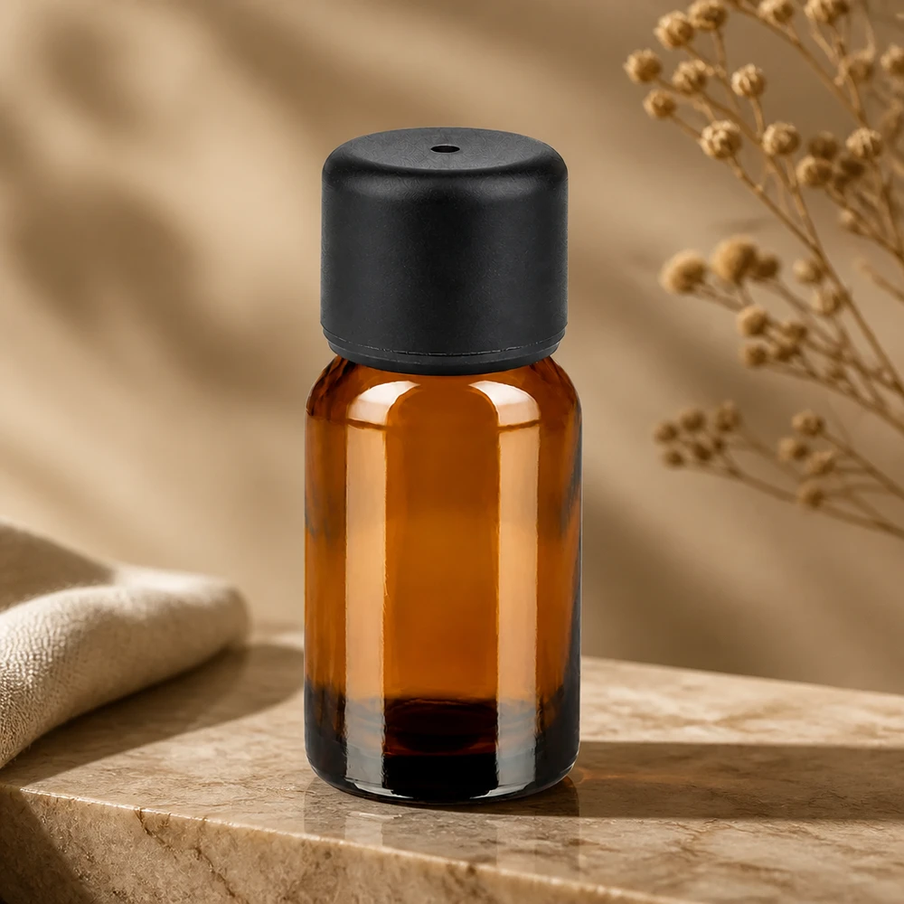 Elegante 10ml Braunglasflasche mit schwarzem Verschluss für hochwertige Naturprodukte