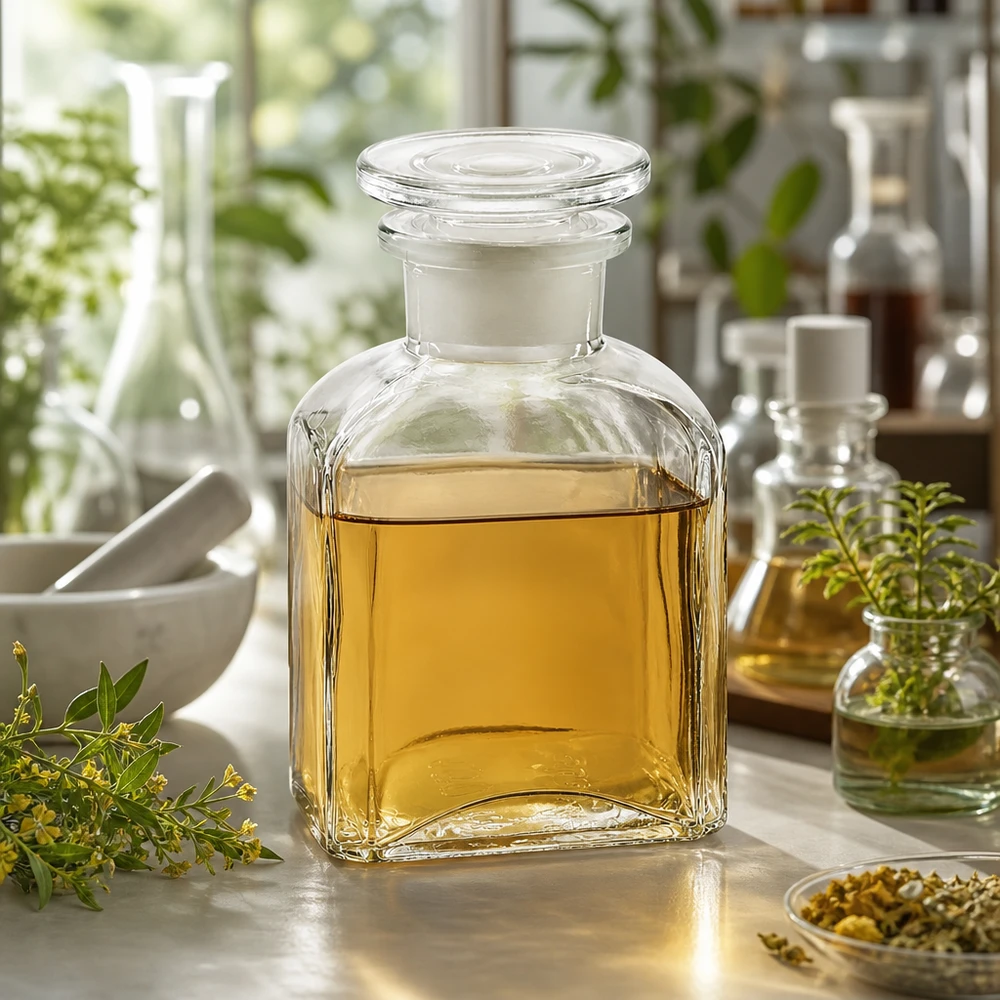 Borosilikat Vorratsflasche 150ml viereckig klar mit Glasstopfen für Naturkosmetik