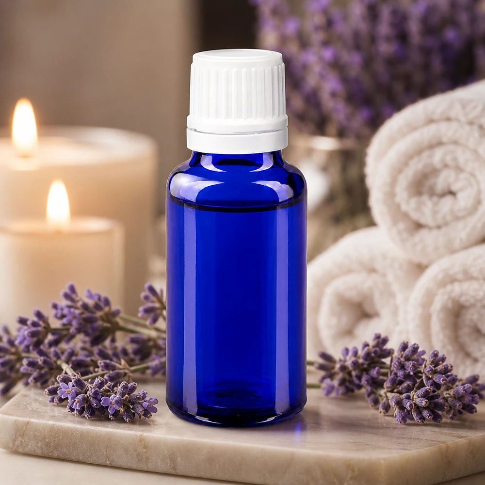 Apothekenflasche blau 20ml Tropfverschluss 1.2mm weiß Originalitätsverschluss Spa Aromatherapie Flasche 20ml blau weißer Originalitätsverschluss 0,7mm Tropfeinsatz Apothekerglas