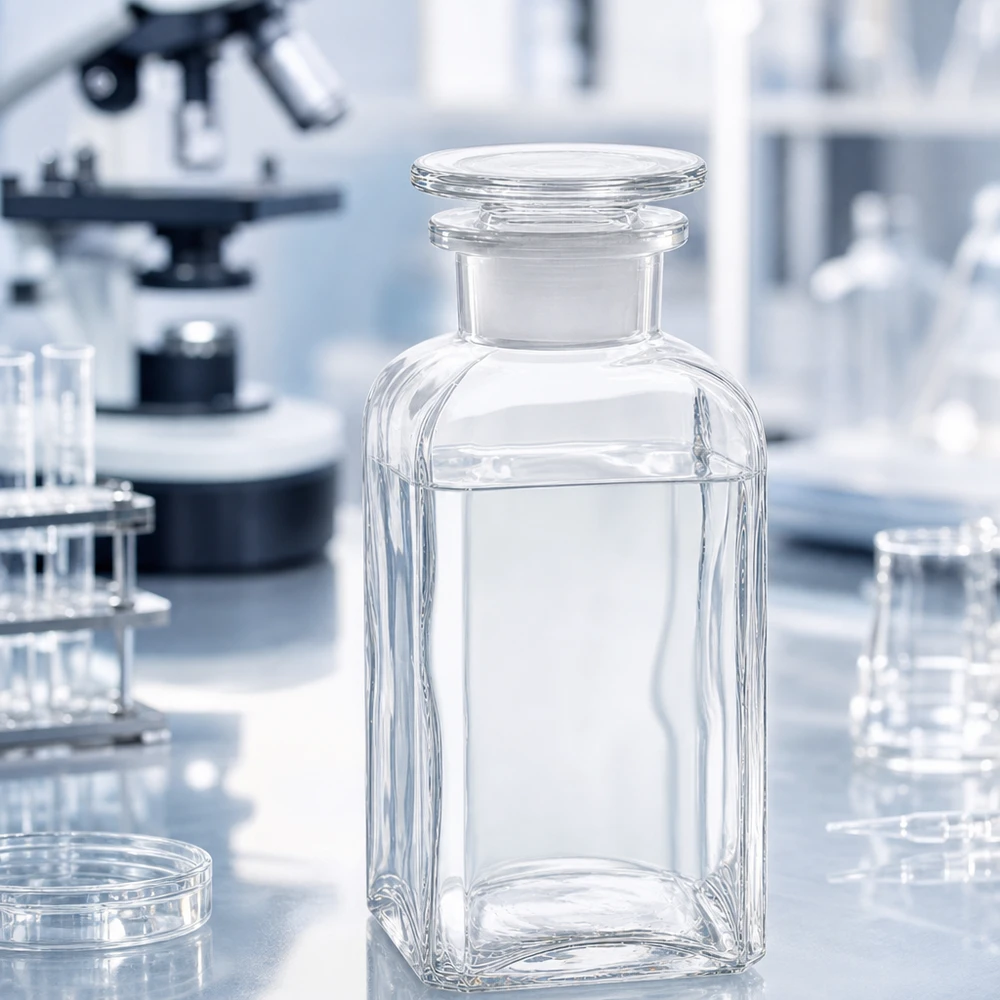 Apothekerflasche viereckig 350ml Klarglas Weithals mit Glasstopfen säurefest und sterilisierbar