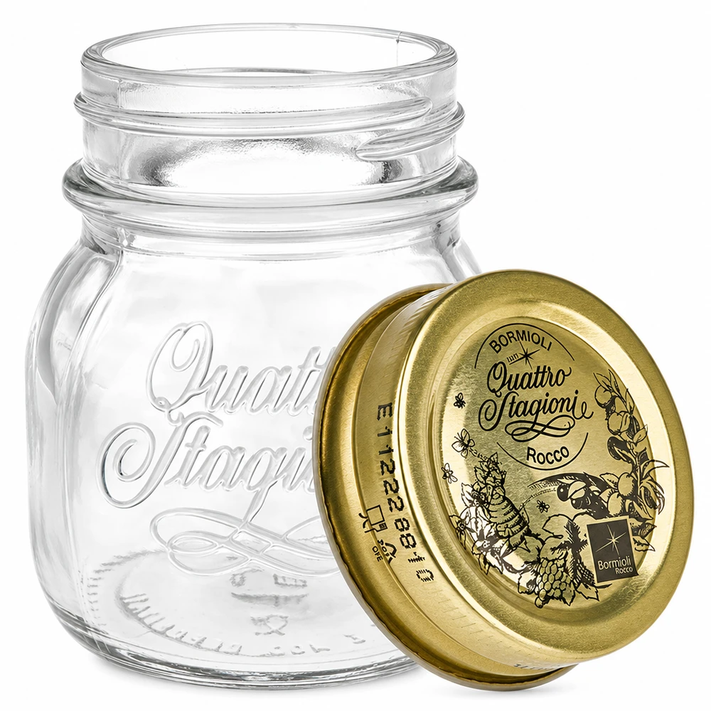 150ml Rundglas "Quattro Stagioni" mit Deckel 150ml Rundglas Quattro Stagioni mit goldenem Deckel Einmachglas Vorratsglas Bormioli Rocco italienisch