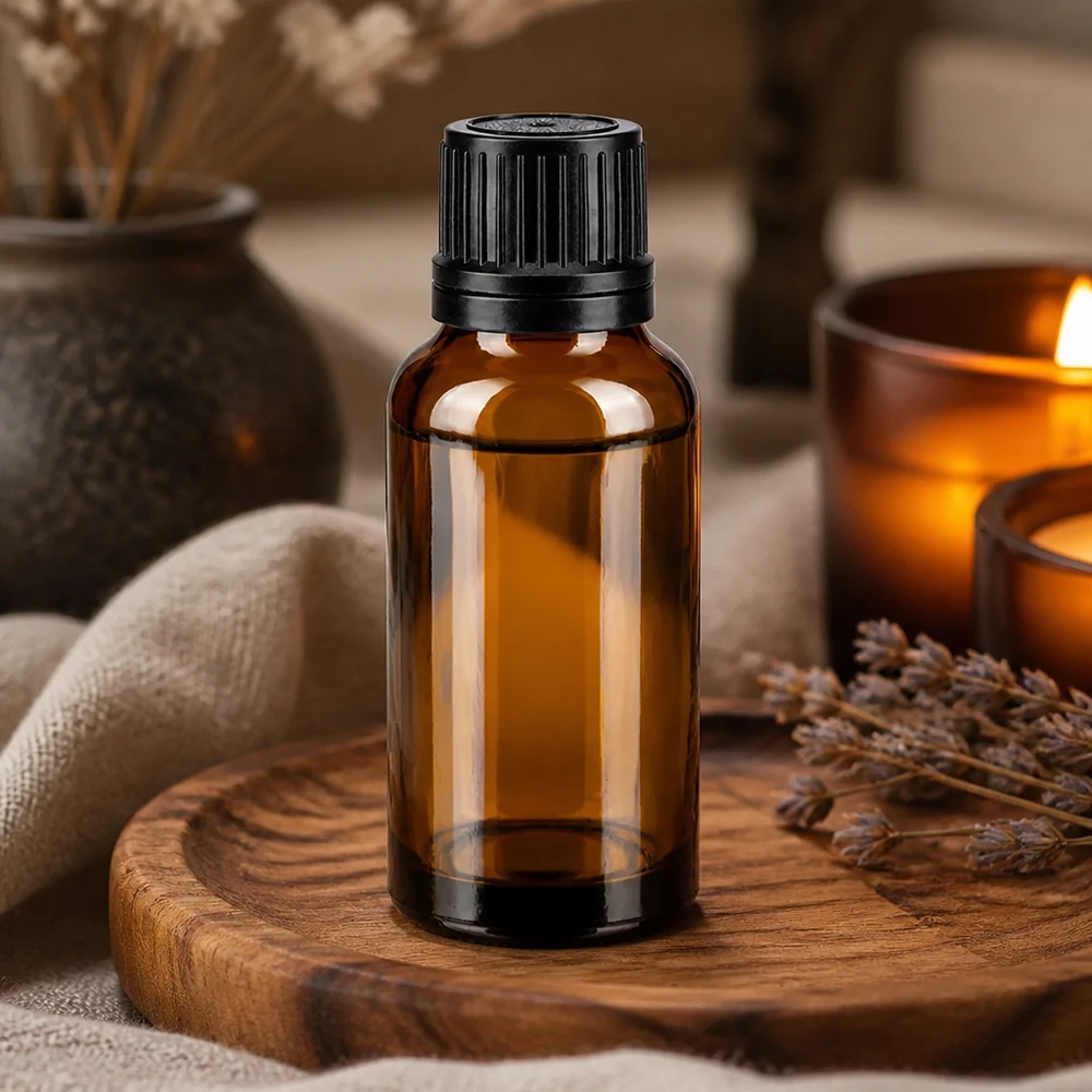 Hochwertige 20ml Braunglas-Pipettenflasche mit schwarzem Originalitätsverschluss für Naturkosmetik