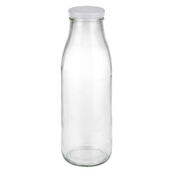 500ml Glasflasche + BasicSeal Deckel weiß UNiTWIST 500ml Glasflasche mit weißem Deckel - elegante Milchflasche für Getränke und Aufbewahrung von Glas-Fabrik.de