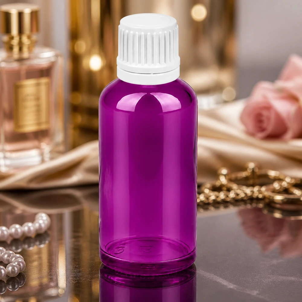 50ml Tropfflasche 0.7mm weiss Originalität Schraubverschlusserschluss PurpleLine UT18/50 Stylische 50ml Flasche mit weißem Tropfverschluss und lila Korpus für DIY Kosmetikprodukte