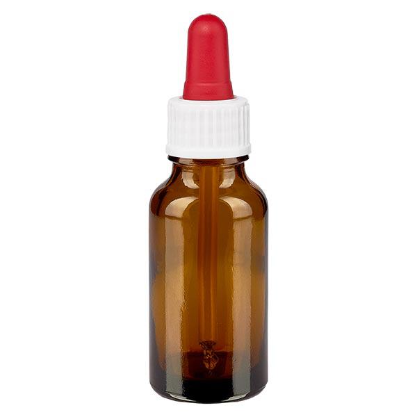 Apothekenflasche braun 20ml Pipette weiß/rot Standard Apothekenflasche braun 20ml Pipette weiß/rot Standard