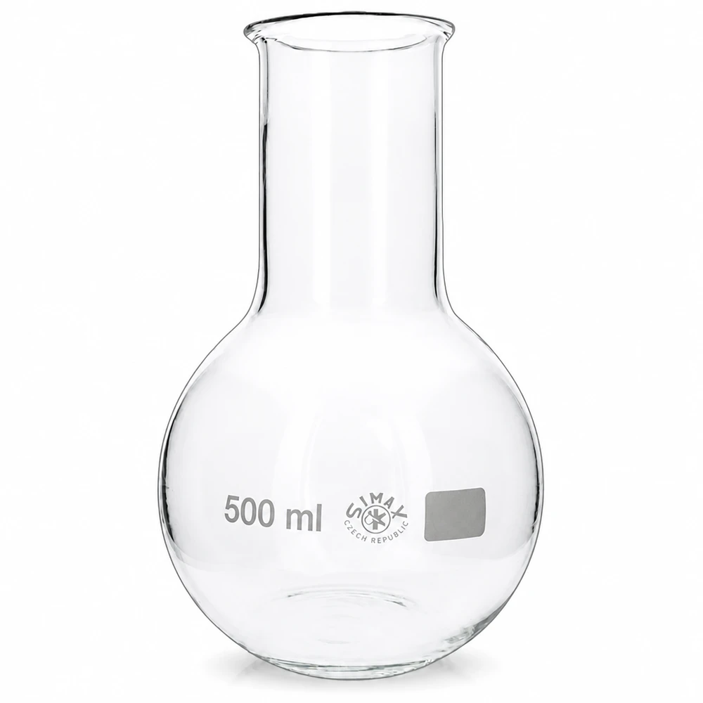 Weithalskolben 500ml transparent mit stabilem Stand für analytische Arbeiten