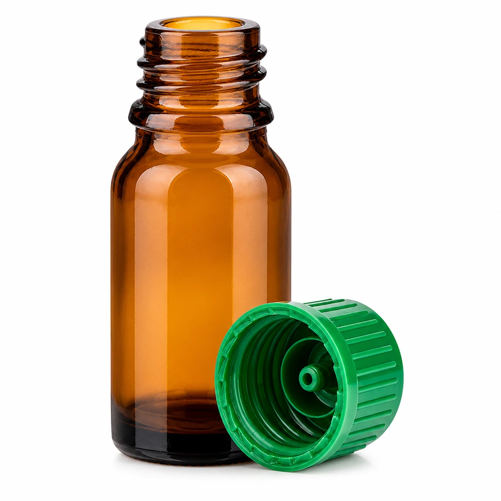 Professionelle 10ml Glasflasche braun mit grünem Schraubverschluss für Labor und Praxis