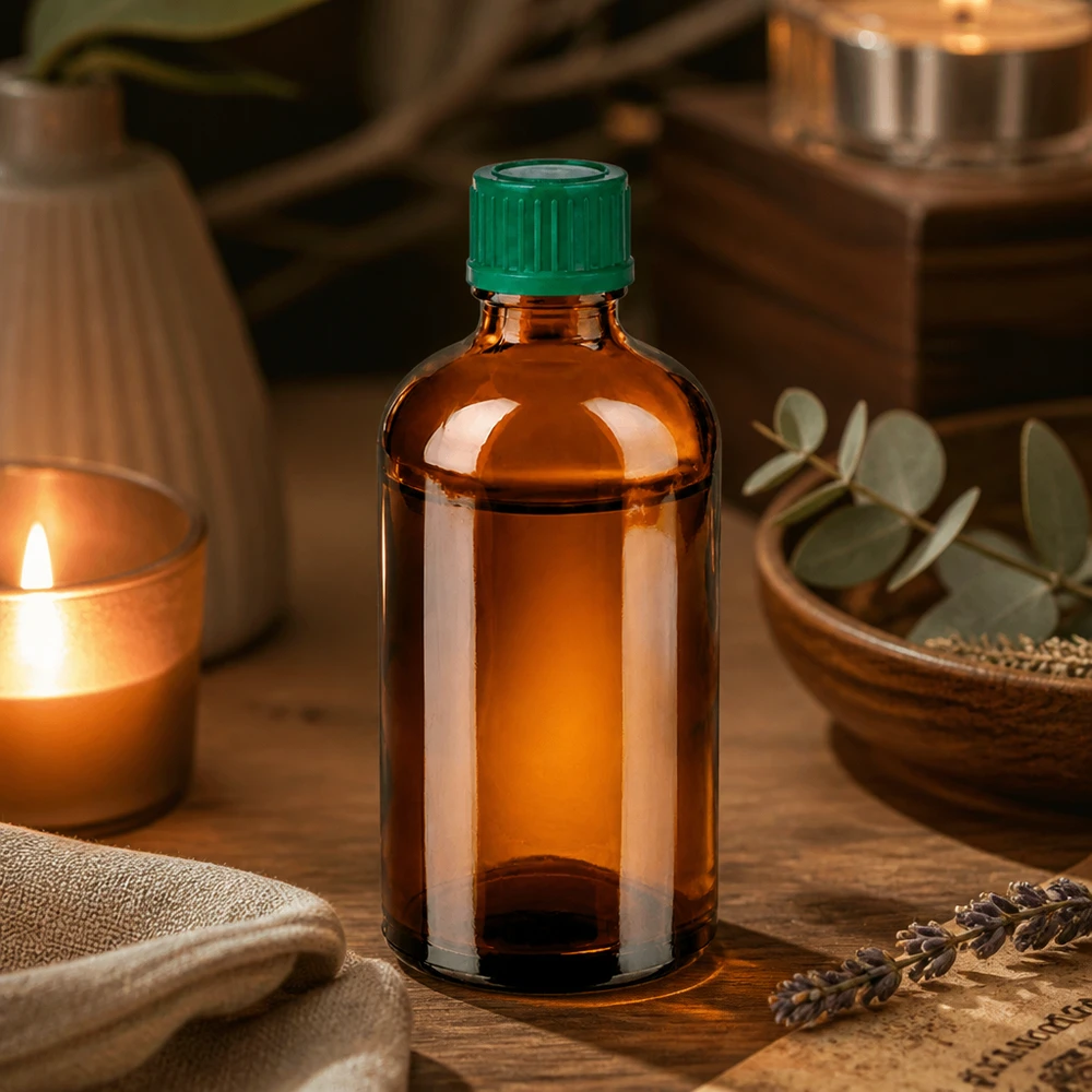 Braune Medizinflasche 100ml mit kindsicherem grünen Schraubdeckel für professionelle Anwendung