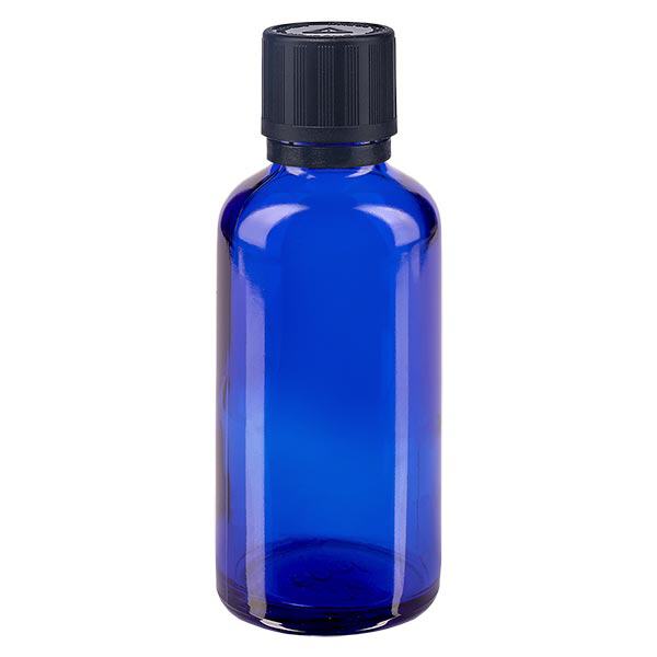 Apothekenflasche blau 50ml Tropfer Giessring 1mm schwarz Kindersicherung Blindenwarnsymbol Originalitätsverschluss