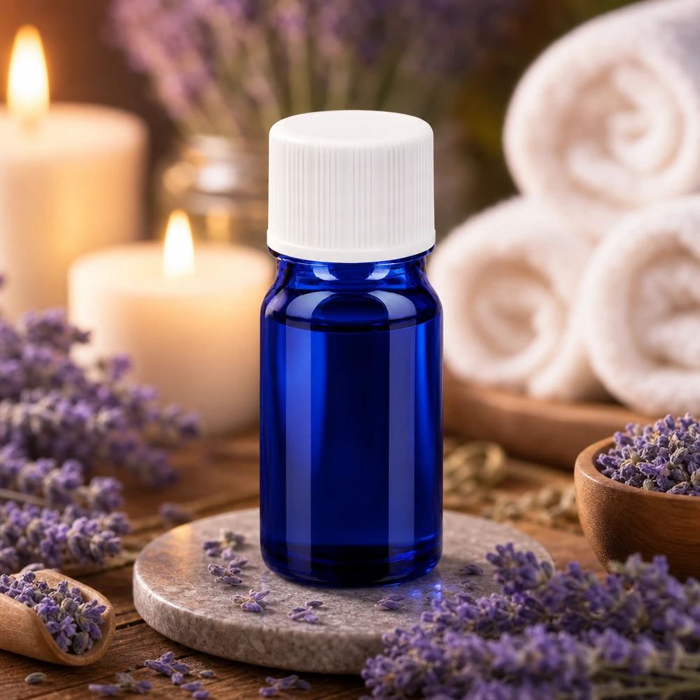 5ml Glasflasche in intensivem Blau mit hygienischem weißem SV Verschluss für sterile Lagerung