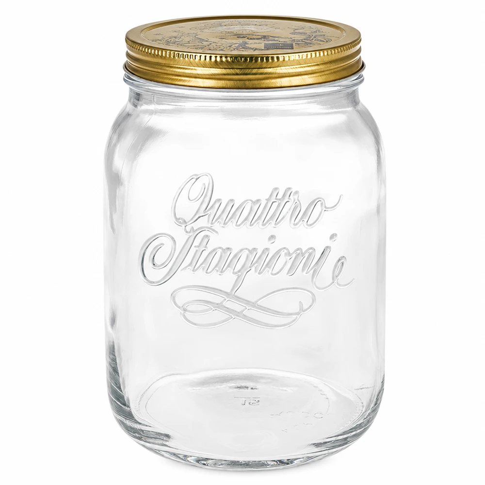 2000ml Rundglas "Quattro Stagioni" mit Deckel 2000ml Rundglas Quattro Stagioni mit goldenem Schraubdeckel - Einmachglas aus klarem Glas für Konservierung