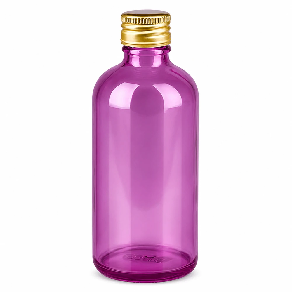 100ml Flasche 11mm Schraubverschluss Alu-Gold Standard PurpleLine. UT18/100 Elegante lila Glasflasche mit praktischem 18mm Gewinde für sichere Produktlagerung