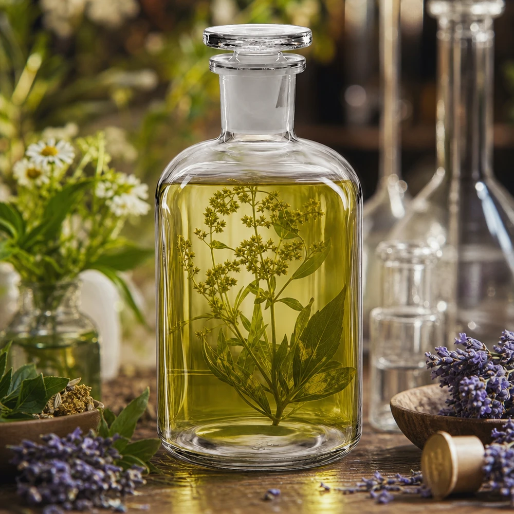 Rundschulterflasche 500ml klar Enghals Glasstopfen Dekorative Apothekerflasche klar 500ml Rundschulter Glasstopfen für Öle und Naturprodukte