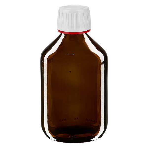 300ml Medizinflasche braun, Verschluss weiß mit Originalitätsring rot ApoGlas