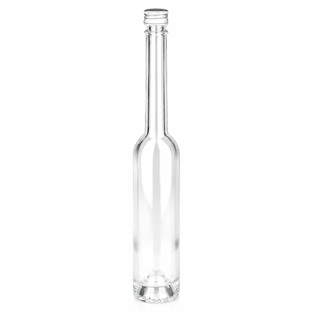 Praktische 100ml Flasche aus Glas mit dichtem UNiTWIS Schraubverschluss silber