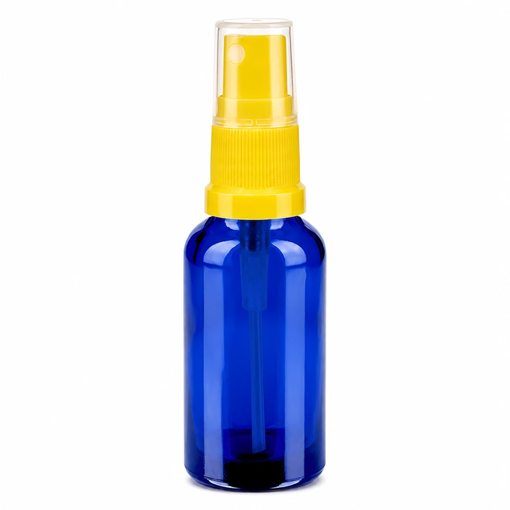 30ml Sprayflasche gelb/transparent Standardverschluss BlueLine UT18/30 30ml Zerstäuberflasche in leuchtendem Blau mit UV-Schutz für lichtempfindliche Substanzen