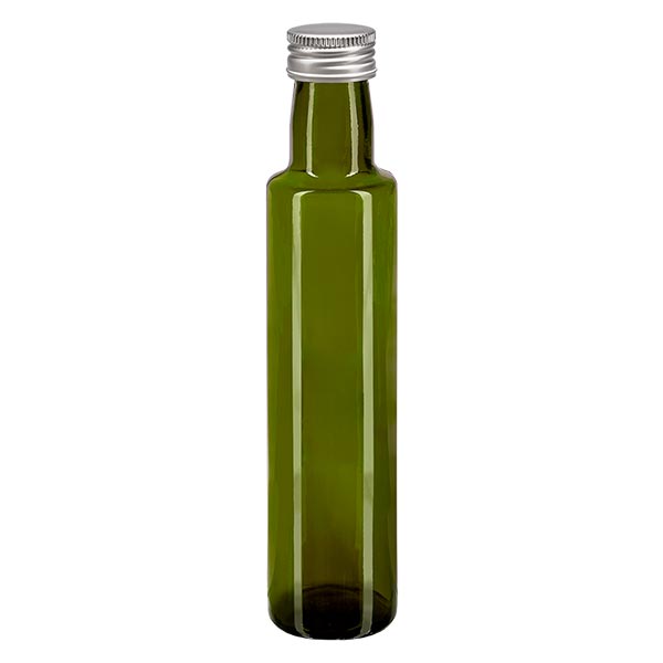 250ml Schraubflasche rund olivgrün mit silber Verschluss