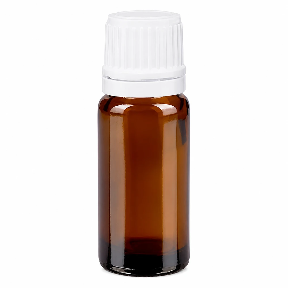 Apothekenflasche braun 10ml Schraubverschluss weiß Originalitätsverschluss Kompakte braune Glasflasche 10ml mit tamper-evident Verschluss in Weiß für Laboranwendungen