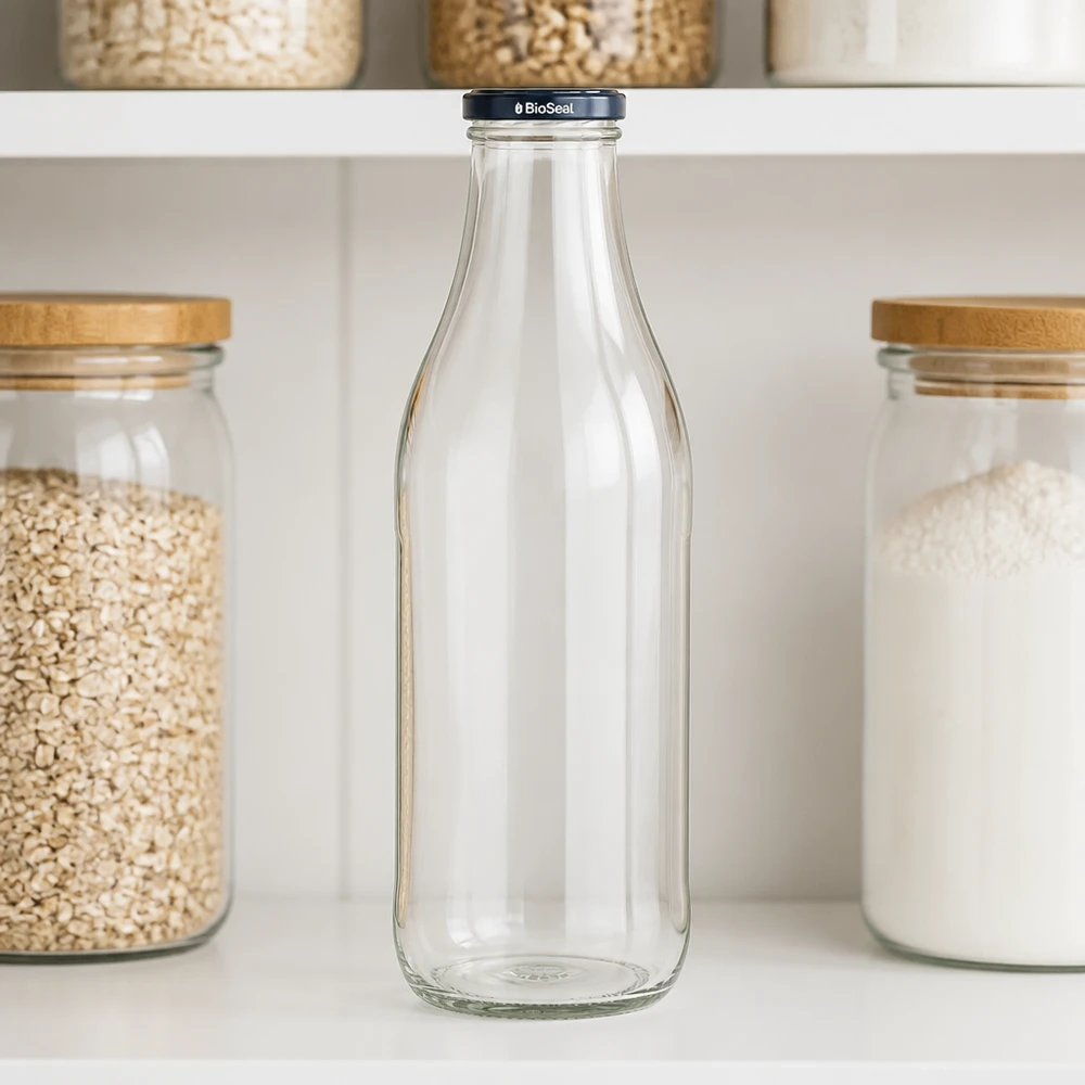 1000ml Glasflasche + BioSeal Deckel schwarz UNiTWIST 1000ml Glasflasche BioSeal Deckel schwarz Küchenregal Aufbewahrung Vorratshaltung Getreide Haferflocken Zero Waste