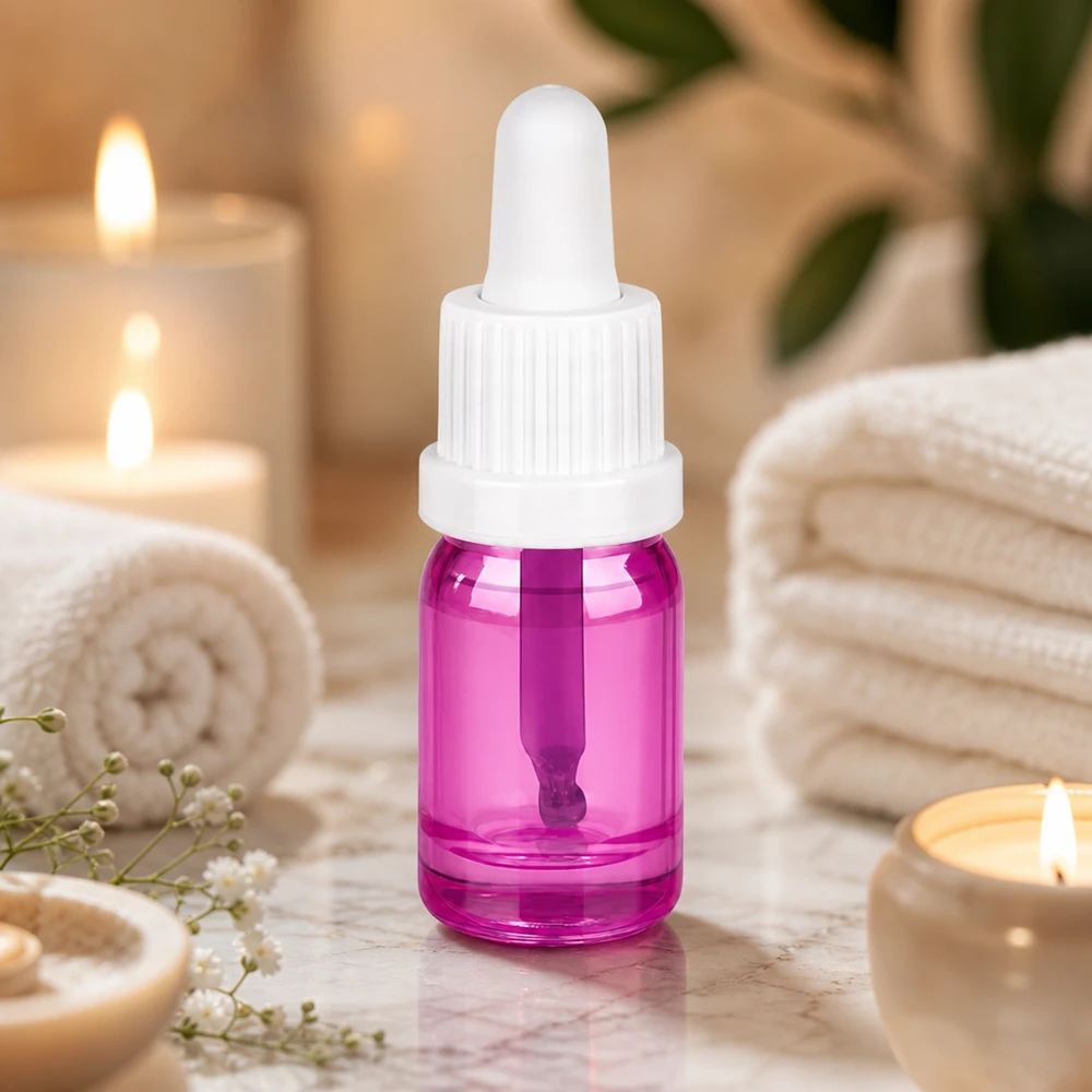 Stilvolle 5ml Glasflasche in elegantem Violett mit weißem Kontrast für moderne Badezimmer