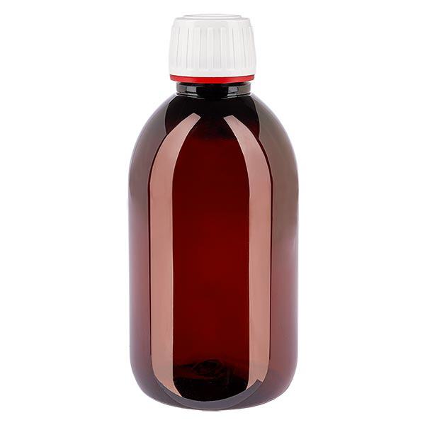 PET Flasche 250ml mit weißem Originalitätsverschluss fein geriffelt