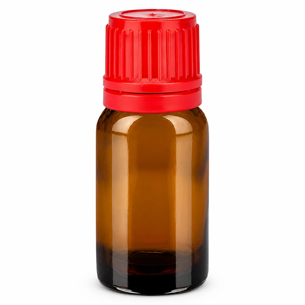 10ml Flasche 11mm Schraubverschluss rot Originalitätsverschluss BrownLine UT18/10 Hochwertige 10ml Braunglasflasche mit rotem Verschluss BrownLine Serie für Pharmazie