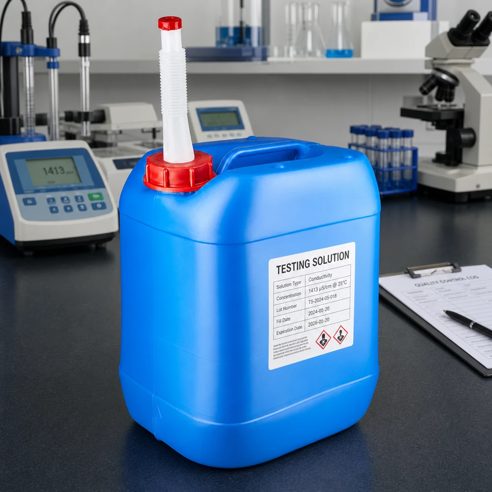 Kanister 20 Liter blau mit Auslaufrohr Flex Kanister 20L blau mit GHS-Kennzeichnung und weißem Flex-Auslaufrohr für Testlösungen