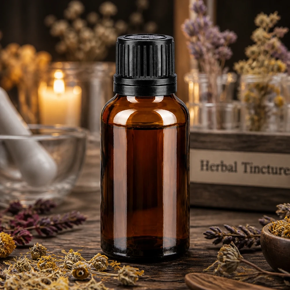 20ml braune UV-Schutz-Tropfflasche mit Schwarzdeckel für Aromatherapie und Naturkosmetik