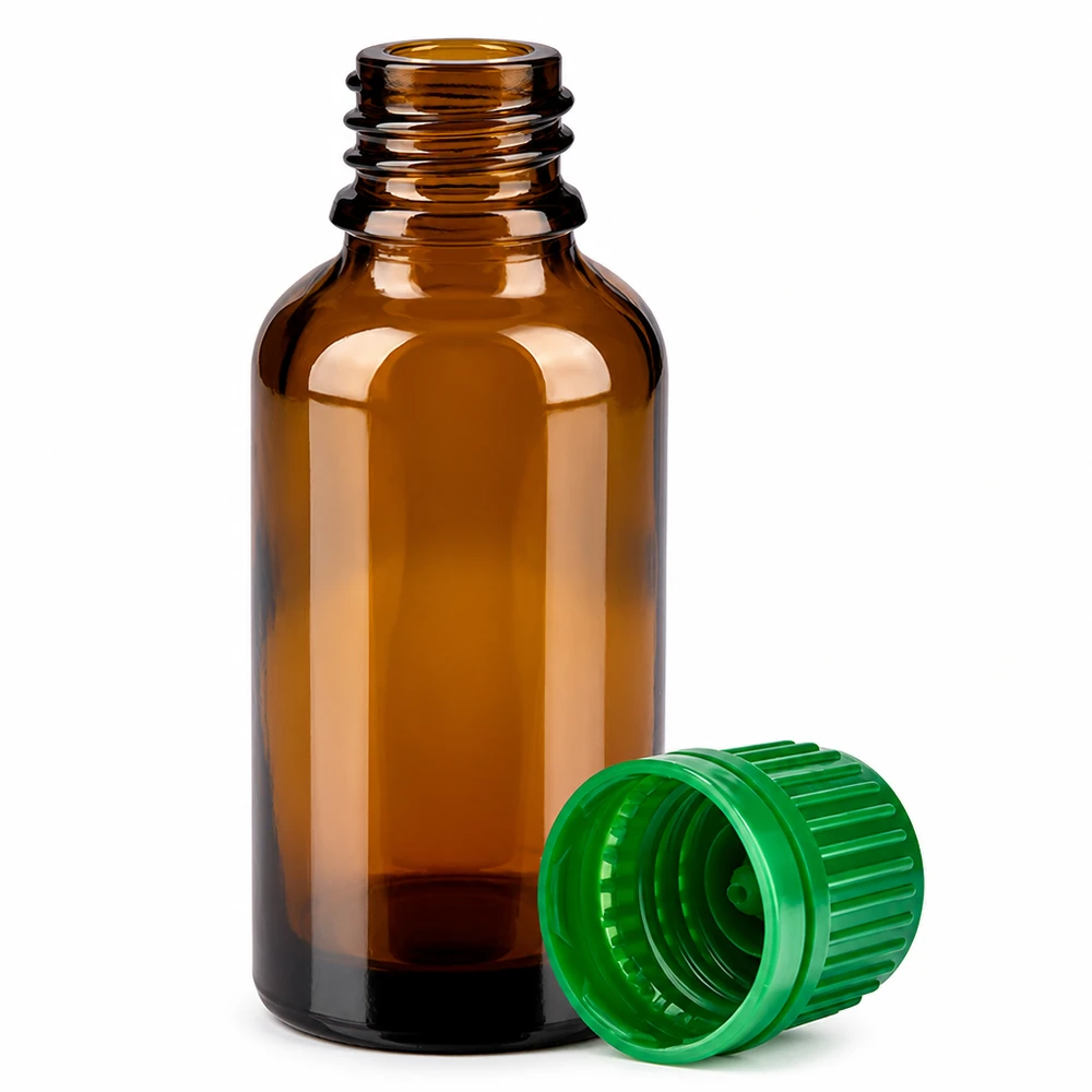 Pharmaqualität 30ml braune Glasflasche mit auslaufsicherem grünen Gewinde für Tinkturen