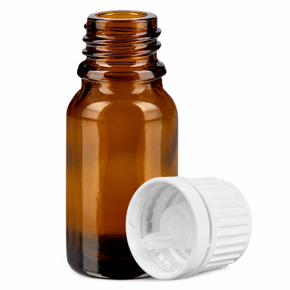 10ml Tropfflasche 0.7mm weiß Originalitätsverschluss BrownLine UT18/10 10ml Apothekerflasche braun mit weißem Tropfverschluss für Aromatherapie und Kosmetik