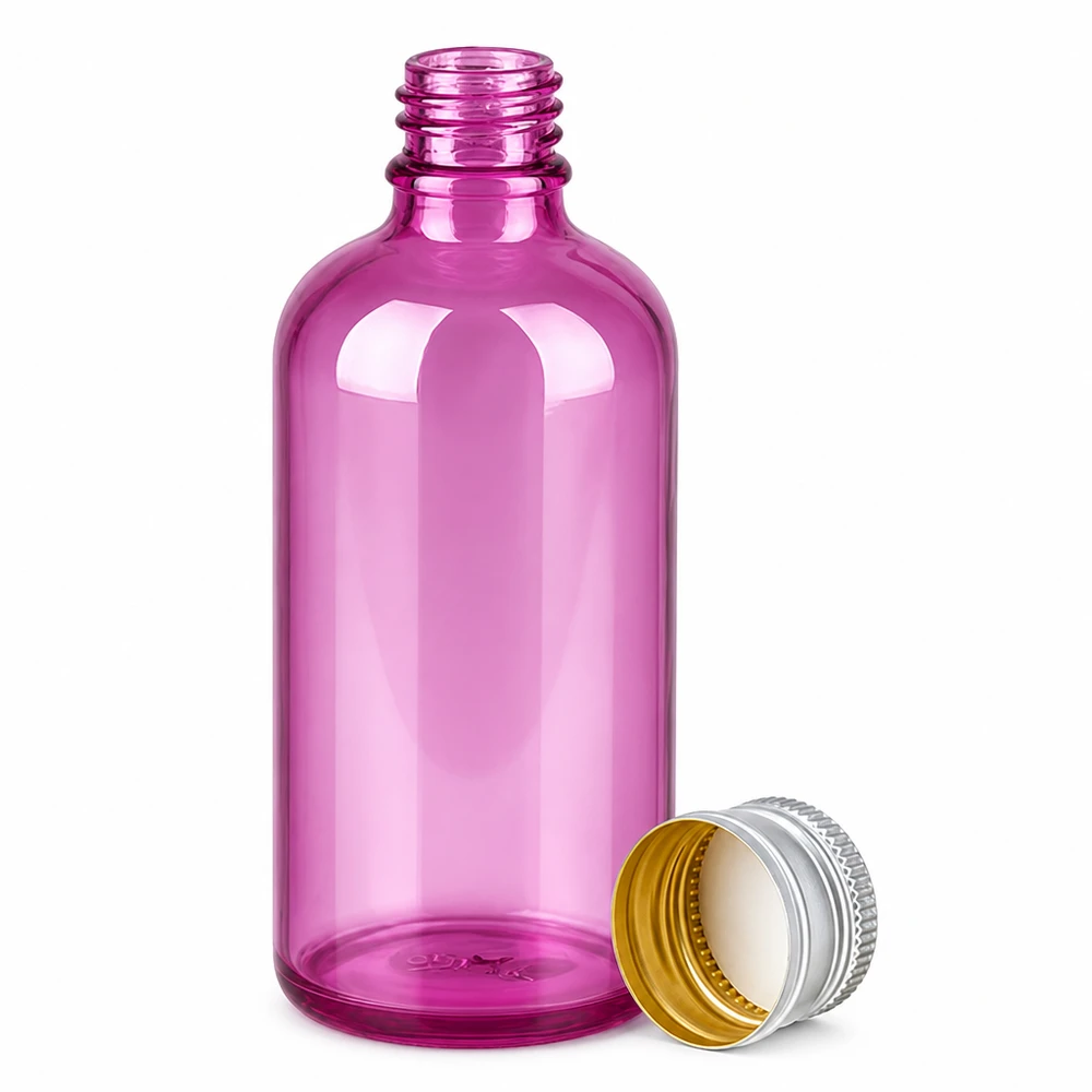 Hochglänzende lila Glasflasche 100ml mit korrosionsbeständigem Alu-Verschluss für Chemikalien