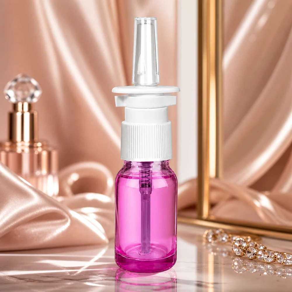 Medizinische 10ml Nasensprayflasche lila transparent mit hygienischem weißen Sprühventil