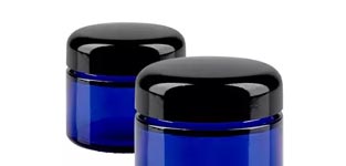 Glastiegel blau mit schwarzem deckel