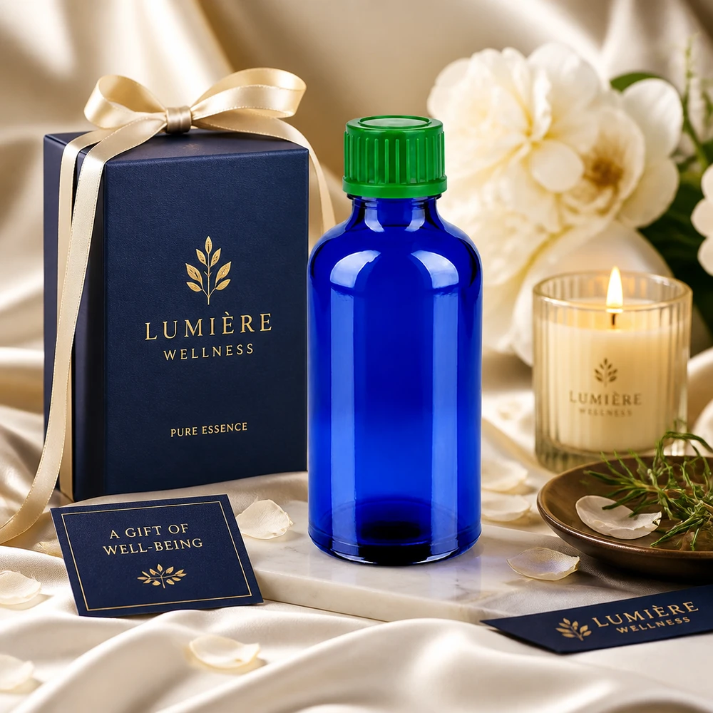50ml Flasche 11mm Schraubverschluss grün Standard BlueLine UT18/50 50ml UV-schützende Blauflasche mit grünem Schraubdeckel für lichtempfindliche Substanzen