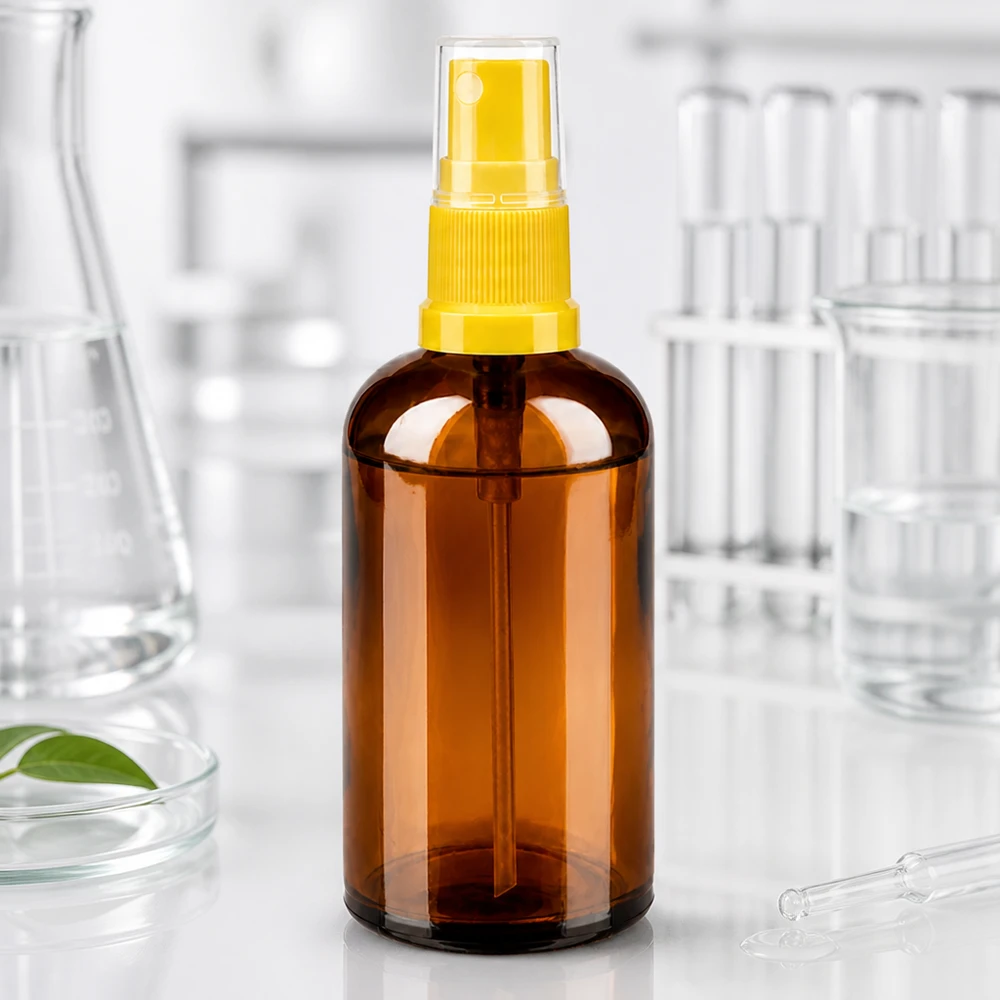 Handliche 100ml Glasflasche mit Sprühaufsatz für Raumsprays und Wellness-Anwendungen