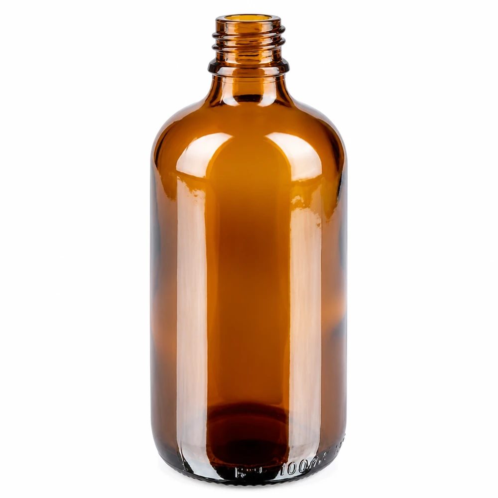 Handliche 100ml Glasflasche in Amber-Optik für sichere Lagerung von Flüssigkeiten