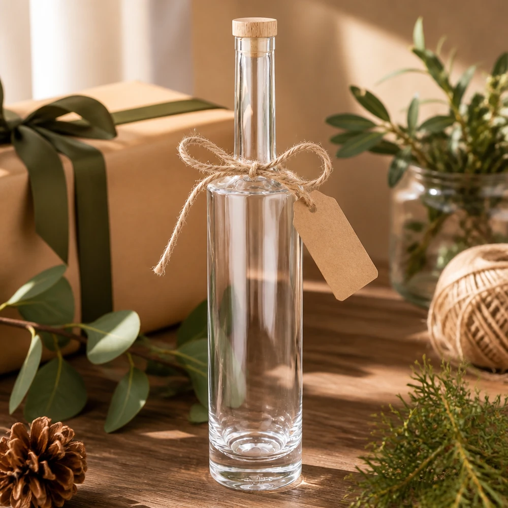 500ml Glasflasche "Rosa" mit Holzgriffkorken UNiTWIST® 500ml Glasflasche Rosa als Geschenkverpackung mit Jute-Schleife Kraftpapier-Anhänger in natürlicher Deko